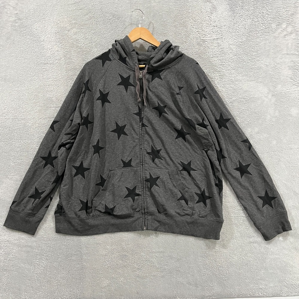 Torrid Hoodie Womens Size 2 Charcoal Gray Black Star Print Fleece Lined Full Zip
